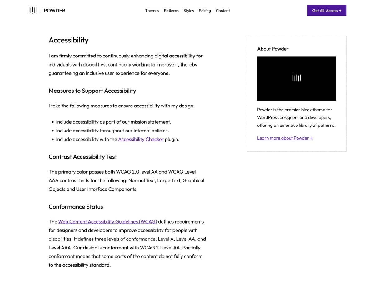 Powder WordPress theme sidebar template part