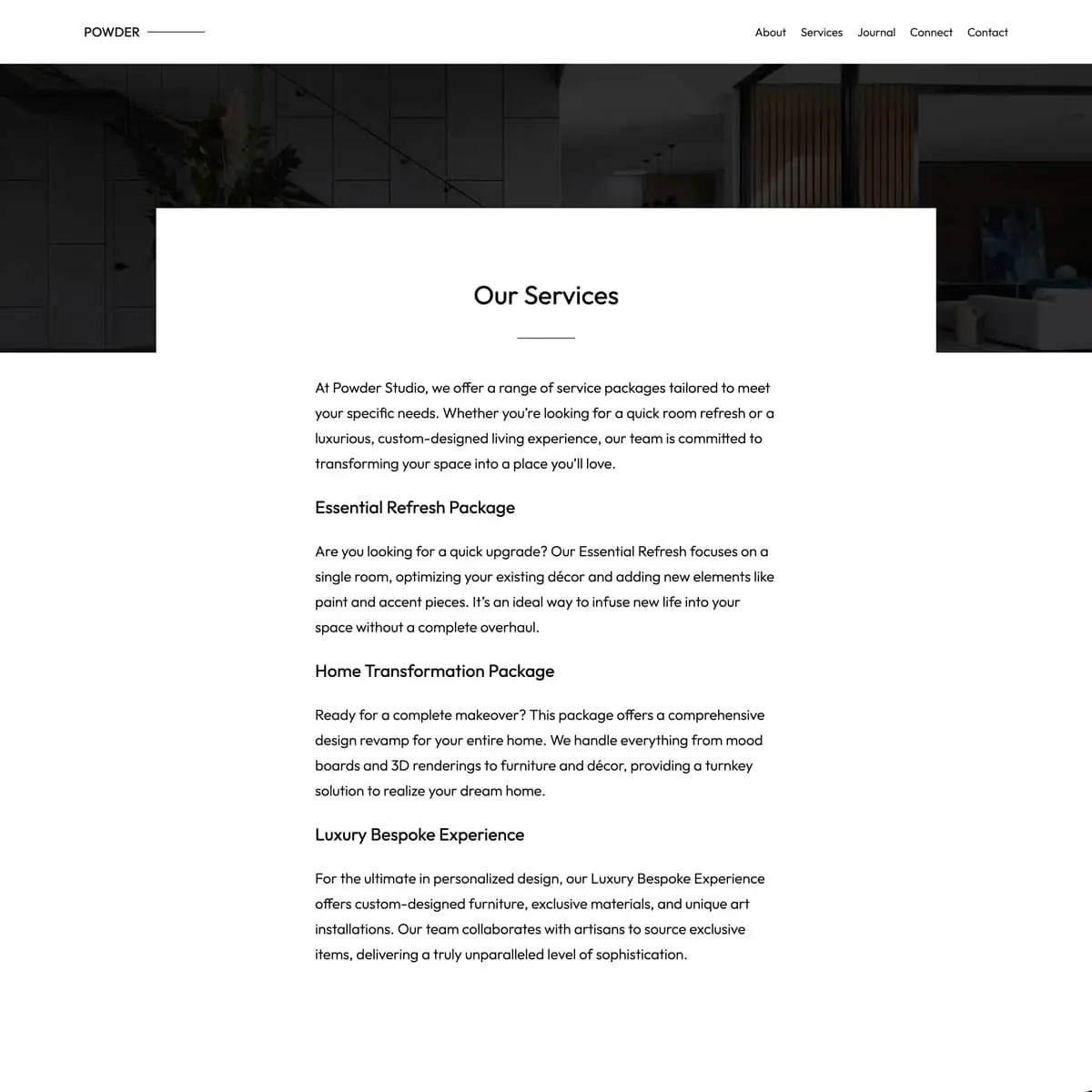 Powder Business WordPress theme services page