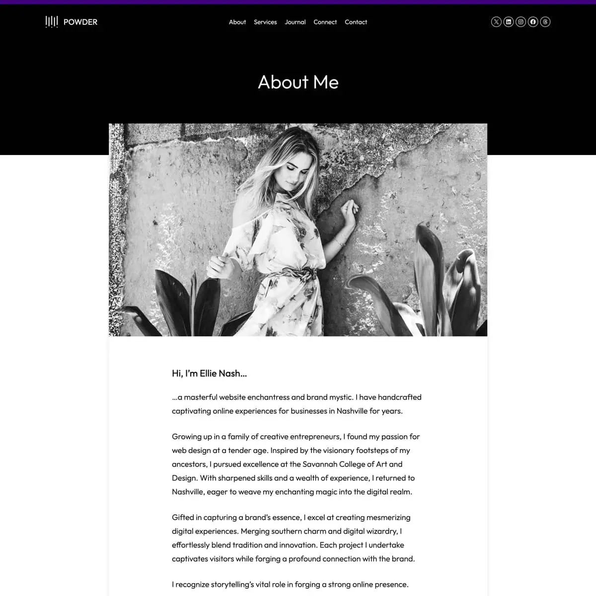 Powder Social WordPress theme about page